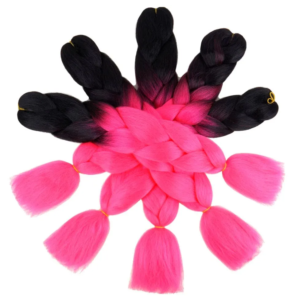 AIDUSA Ombre Braiding Hair Black to Hot Pink 5Pcs Synthetic Afro Braiding Hair Extensions 24 Inch 2 Tones for Women Twist Crochet Braids 100g(#B3 Black to Hot Pink)