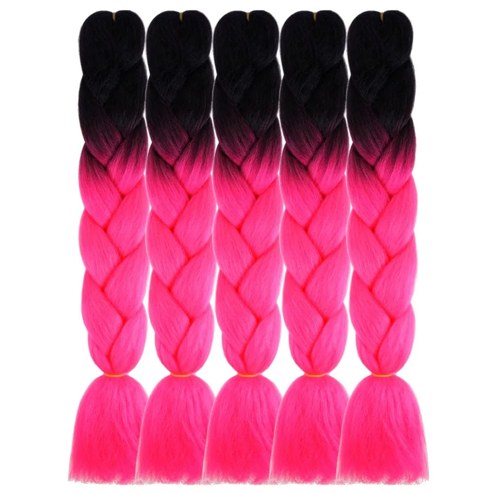 AIDUSA Ombre Braiding Hair Black to Hot Pink 5Pcs Synthetic Afro Braiding Hair Extensions 24 Inch 2 Tones for Women Twist Crochet Braids 100g(#B3 Black to Hot Pink)
