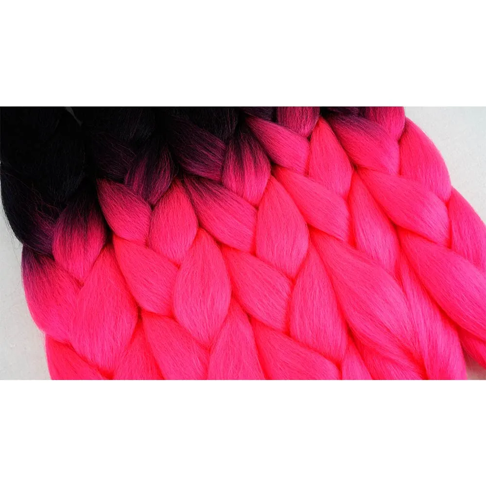 AIDUSA Ombre Braiding Hair Black to Hot Pink 5Pcs Synthetic Afro Braiding Hair Extensions 24 Inch 2 Tones for Women Twist Crochet Braids 100g(#B3 Black to Hot Pink)