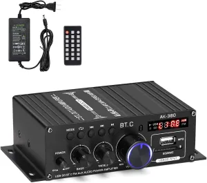 AK-380 Bluetooth 5.0 Home Audio Amplifier, Max 400W 400W 2.0CH HiFi Stereo With 12V 5A Power Supply, Wireless Receiver With USB SD BT.C FM AUX for Car Home Bar Garage