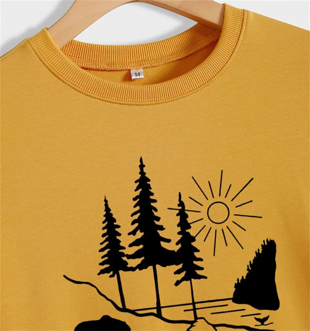 Alaska Sweatshirt Bear Lake Mountains Graphic Shirts Camping Hiking Sweater Women Casual Nature Lover Pullover Tops