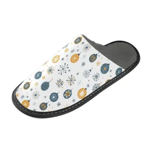 ALAZA Christmas Geometric Ball Snowflake Fuzzy Slippers for Women Men Warm Soft Lightweight Memory Foam House Slippers 8-8.5