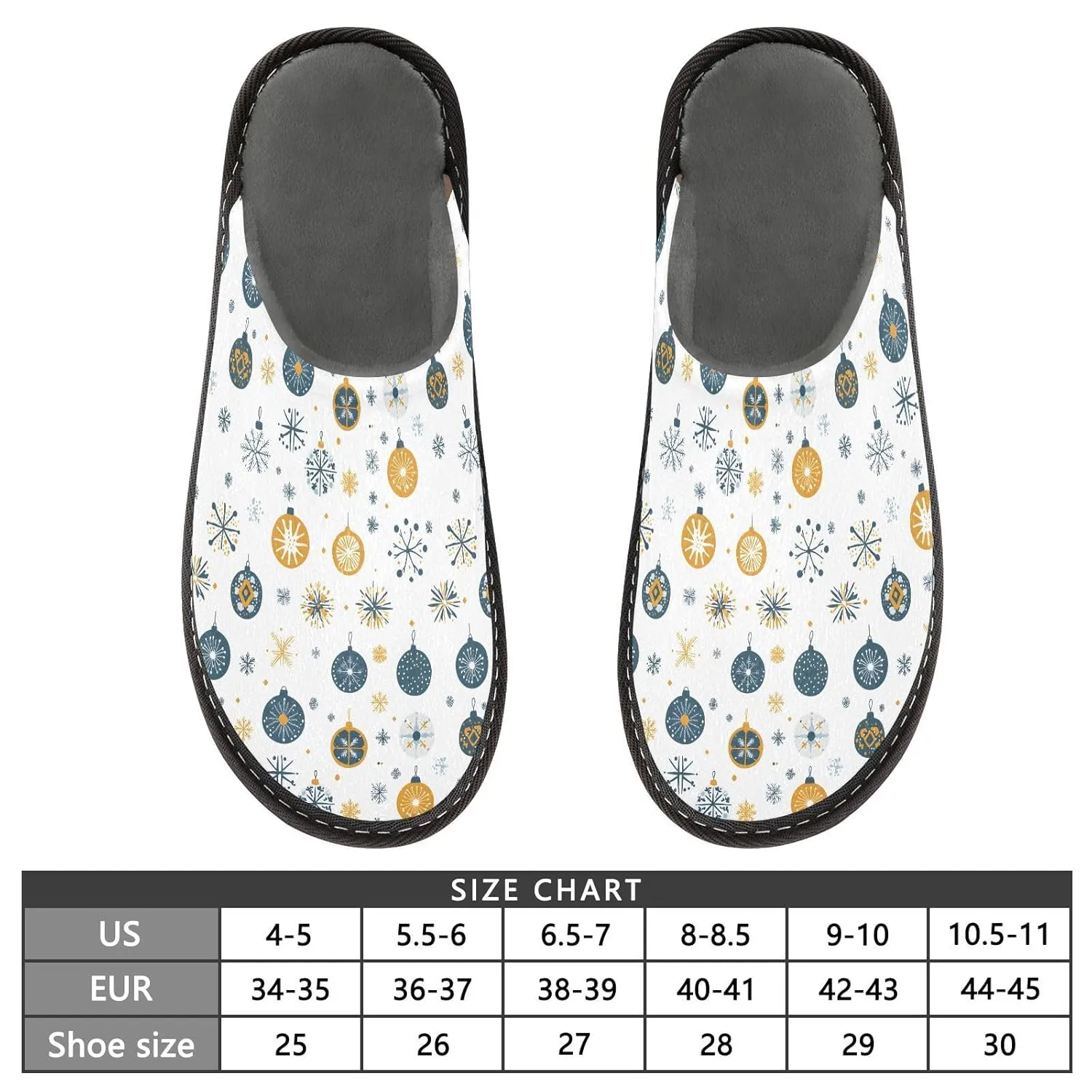 ALAZA Christmas Geometric Ball Snowflake Fuzzy Slippers for Women Men Warm Soft Lightweight Memory Foam House Slippers 8-8.5