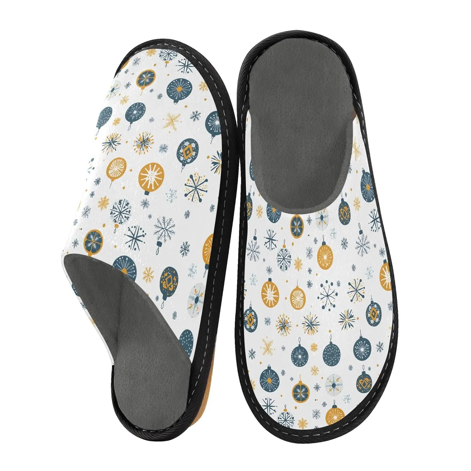 ALAZA Christmas Geometric Ball Snowflake Fuzzy Slippers for Women Men Warm Soft Lightweight Memory Foam House Slippers 8-8.5