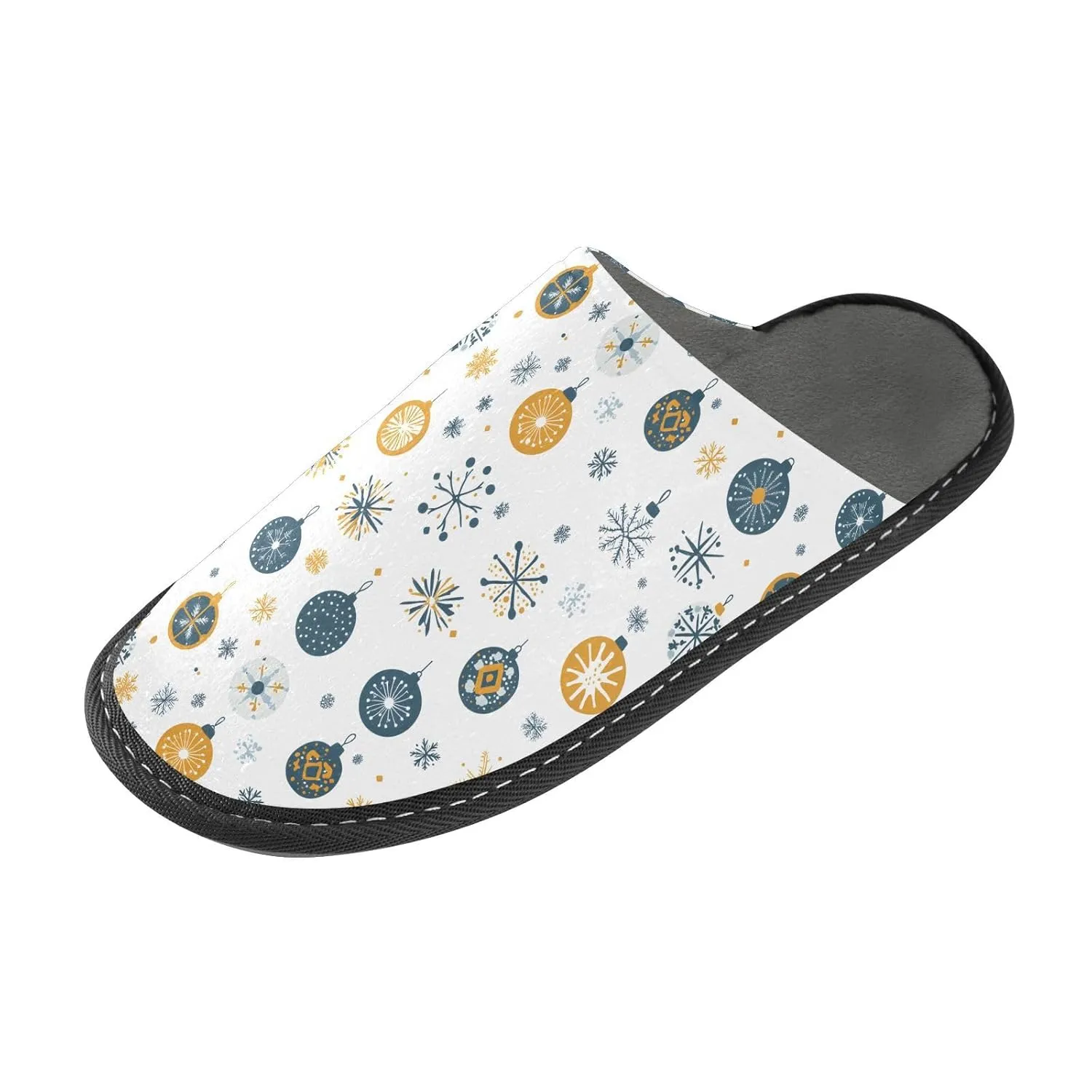 ALAZA Christmas Geometric Ball Snowflake Fuzzy Slippers for Women Men Warm Soft Lightweight Memory Foam House Slippers 8-8.5