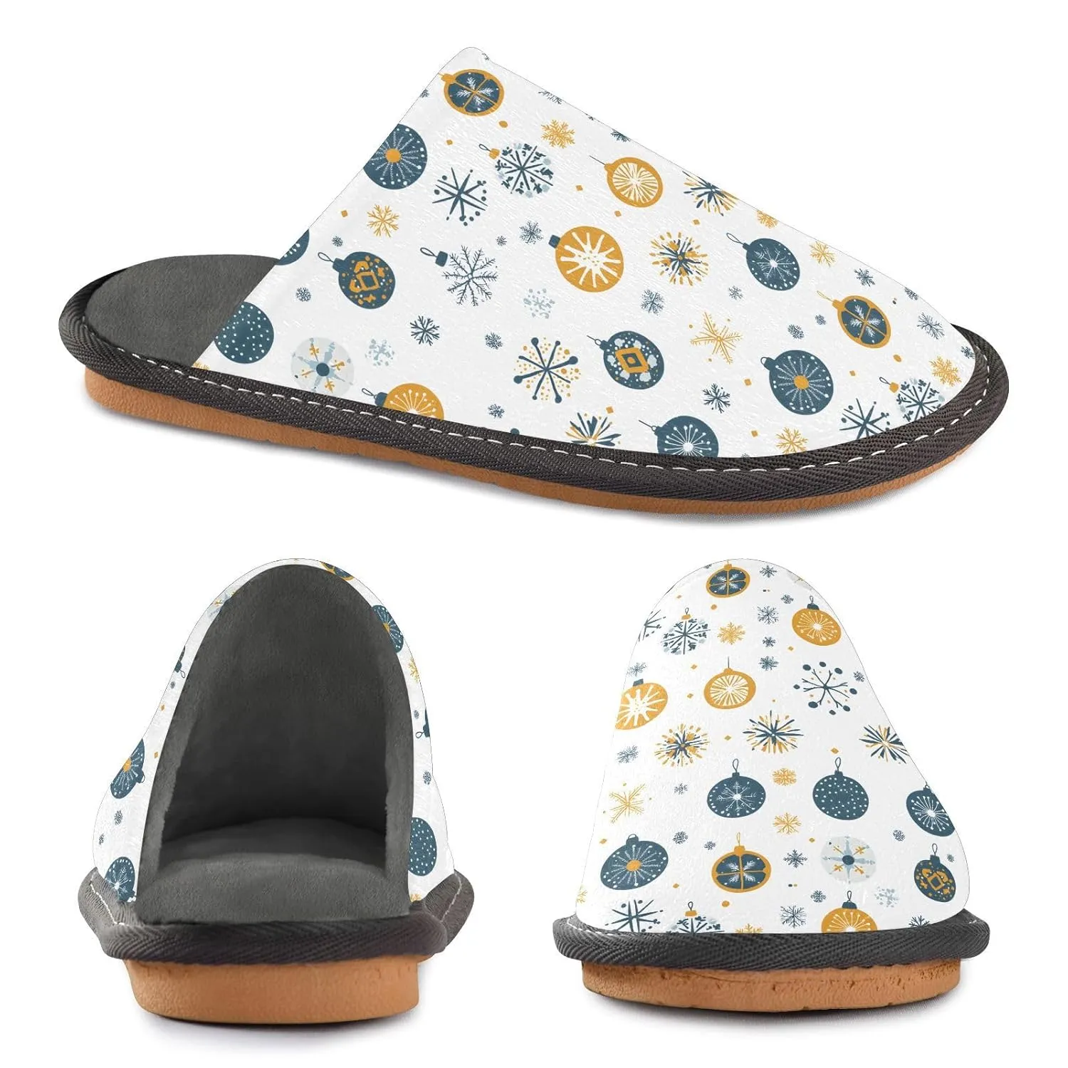 ALAZA Christmas Geometric Ball Snowflake Fuzzy Slippers for Women Men Warm Soft Lightweight Memory Foam House Slippers 8-8.5