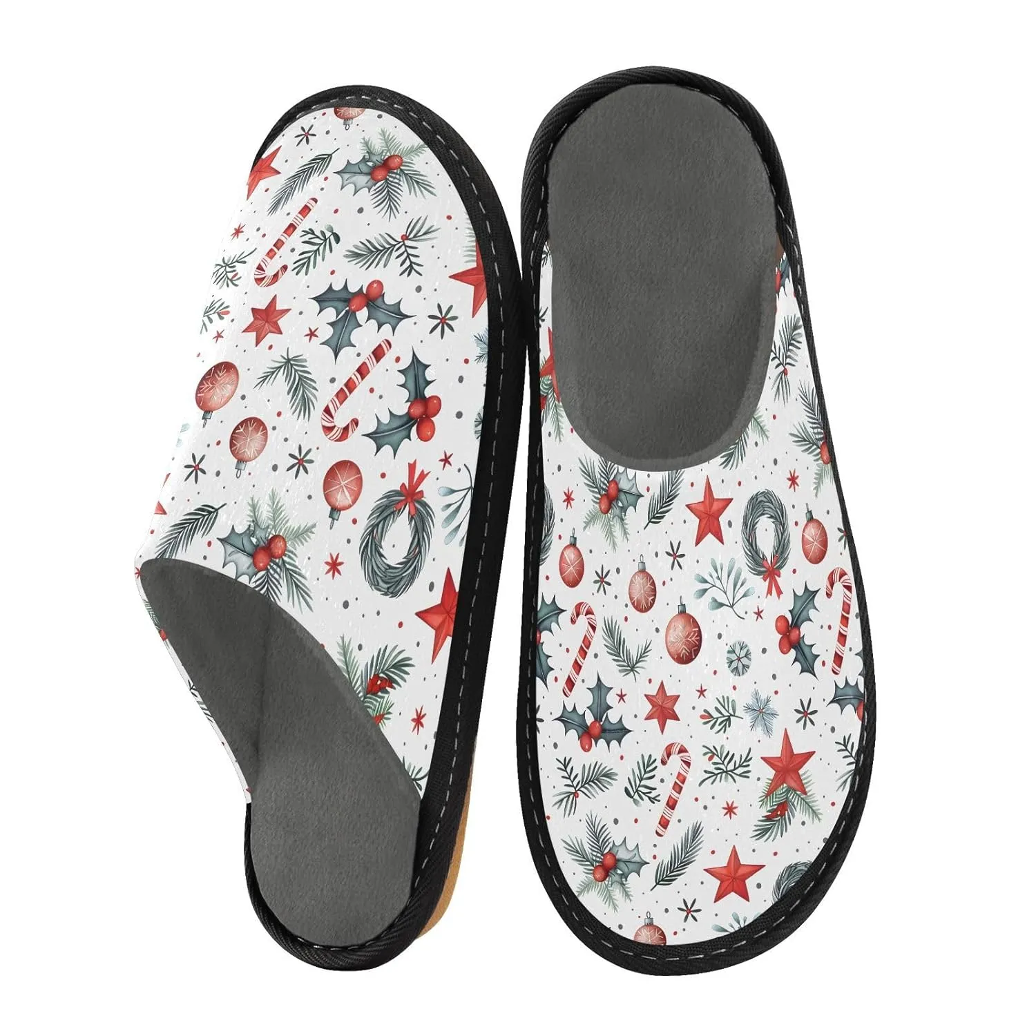ALAZA White Christmas Candy Ball Snowflake Fuzzy Slippers for Women Men Warm Soft Lightweight Memory Foam House Slippers 10.5-11