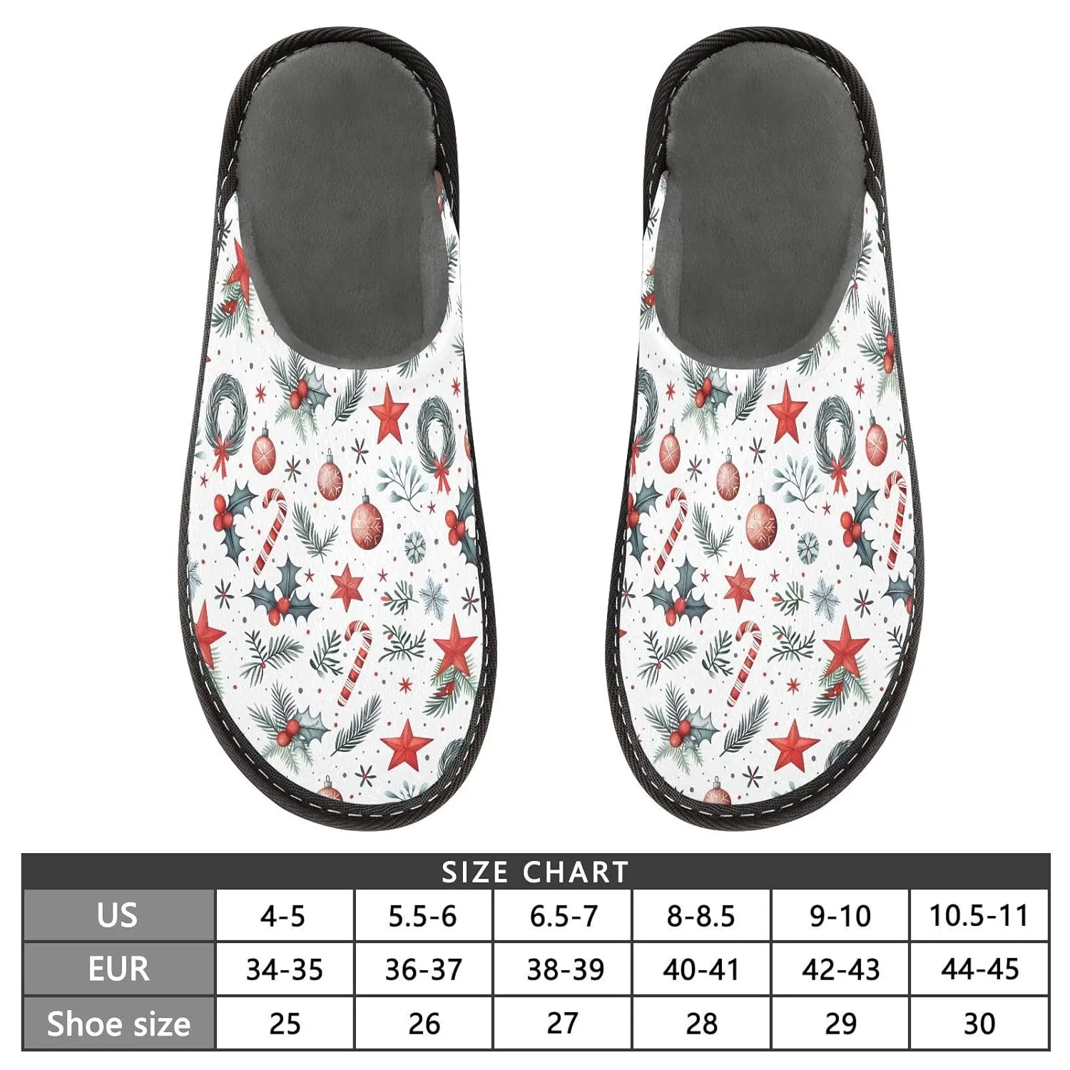 ALAZA White Christmas Candy Ball Snowflake Fuzzy Slippers for Women Men Warm Soft Lightweight Memory Foam House Slippers 10.5-11