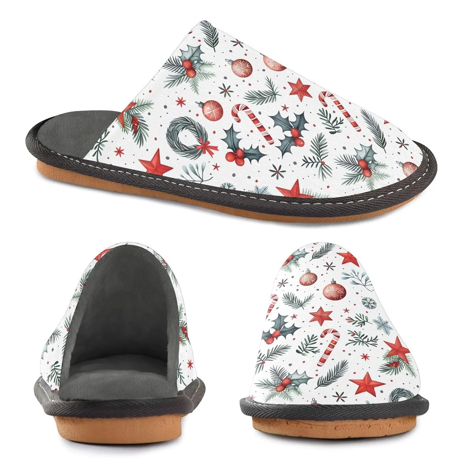 ALAZA White Christmas Candy Ball Snowflake Fuzzy Slippers for Women Men Warm Soft Lightweight Memory Foam House Slippers 10.5-11