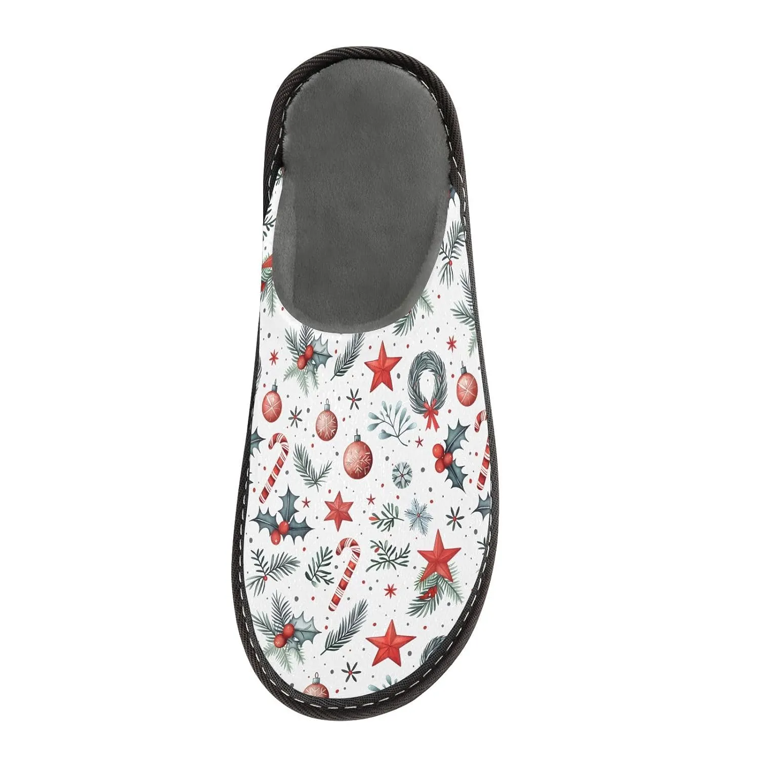 ALAZA White Christmas Candy Ball Snowflake Fuzzy Slippers for Women Men Warm Soft Lightweight Memory Foam House Slippers 10.5-11