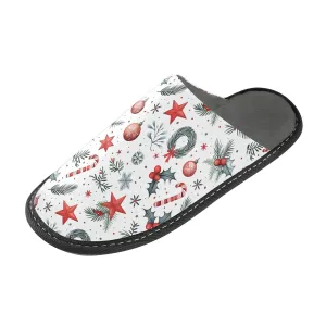 ALAZA White Christmas Candy Ball Snowflake Fuzzy Slippers for Women Men Warm Soft Lightweight Memory Foam House Slippers 10.5-11