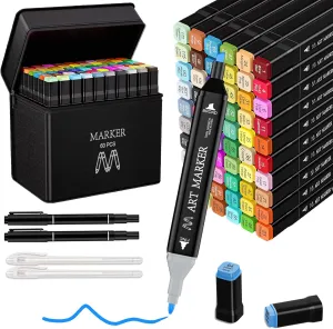 Alcohol Markers, 60 Colors Dual Tip Art Markers Set for Kids Adult Coloring, Sketching Drawing Permanent Coloring Marker, Alcohol Based Marker Artist Pens With Carry Case (60)