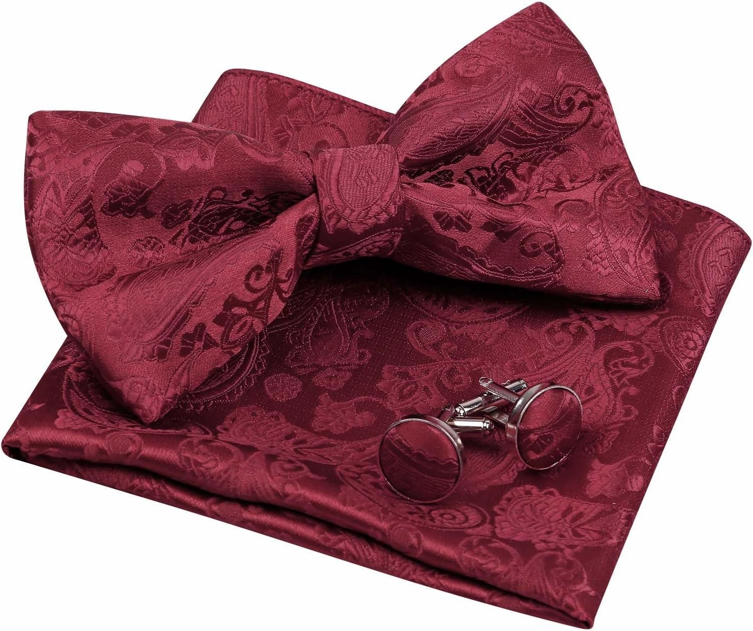Alizeal Mens Paisley Bow Tie, Pocket Square, Cufflinks Set