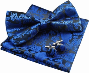 Alizeal Mens Paisley Bow Tie, Pocket Square, Cufflinks Set