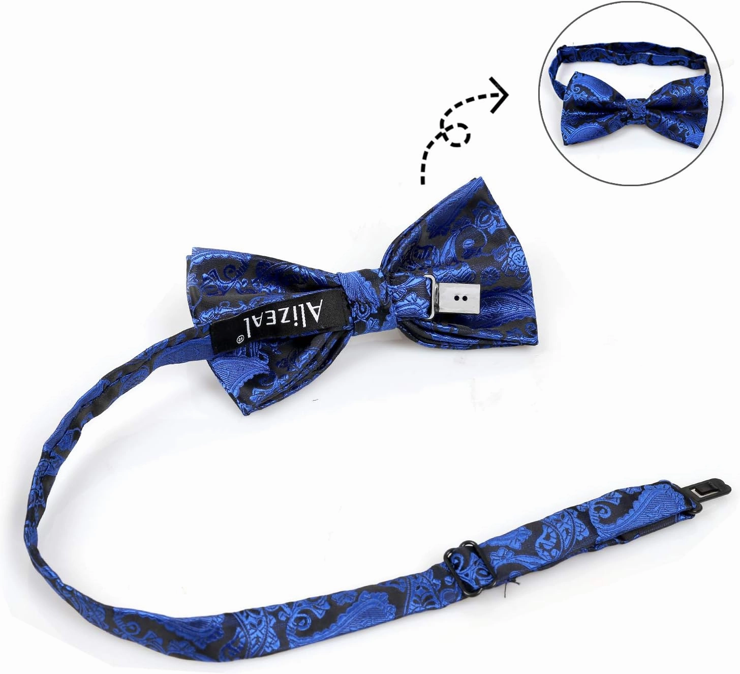 Alizeal Mens Paisley Bow Tie, Pocket Square, Cufflinks Set