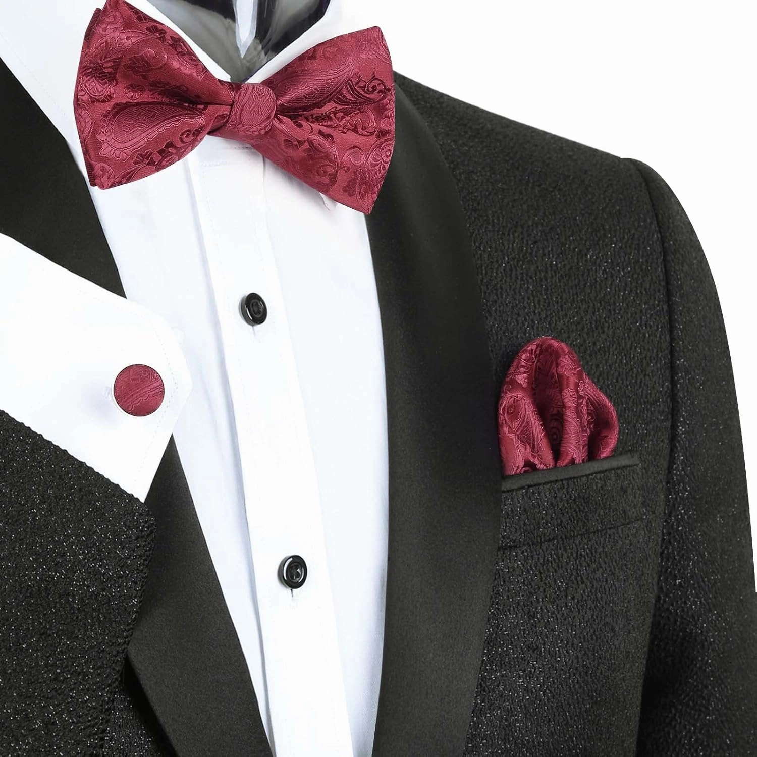 Alizeal Mens Paisley Bow Tie, Pocket Square, Cufflinks Set