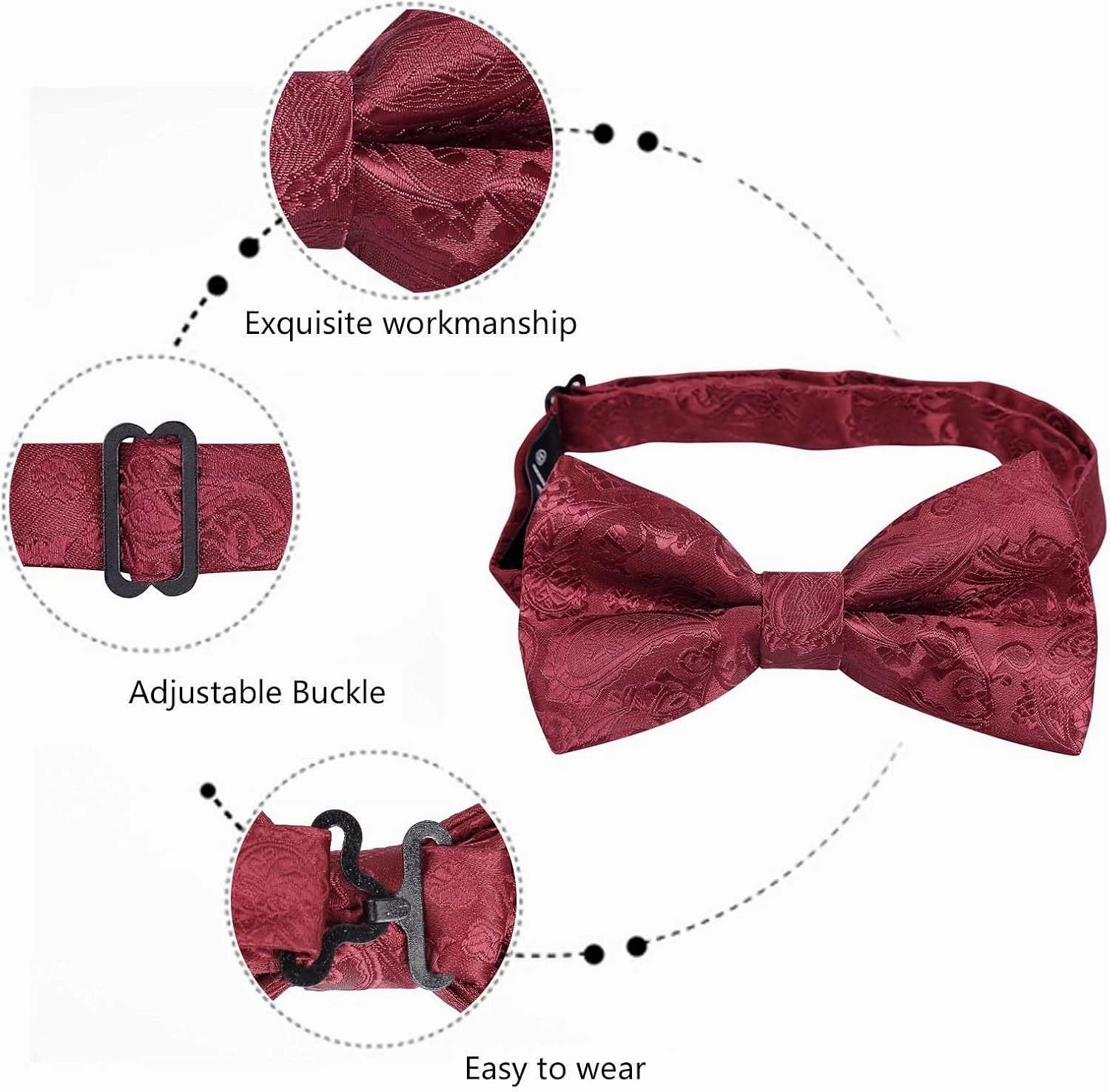Alizeal Mens Paisley Bow Tie, Pocket Square, Cufflinks Set