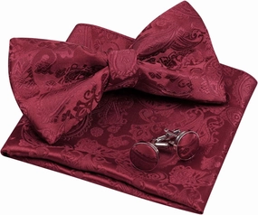 Alizeal Mens Paisley Bow Tie, Pocket Square, Cufflinks Set