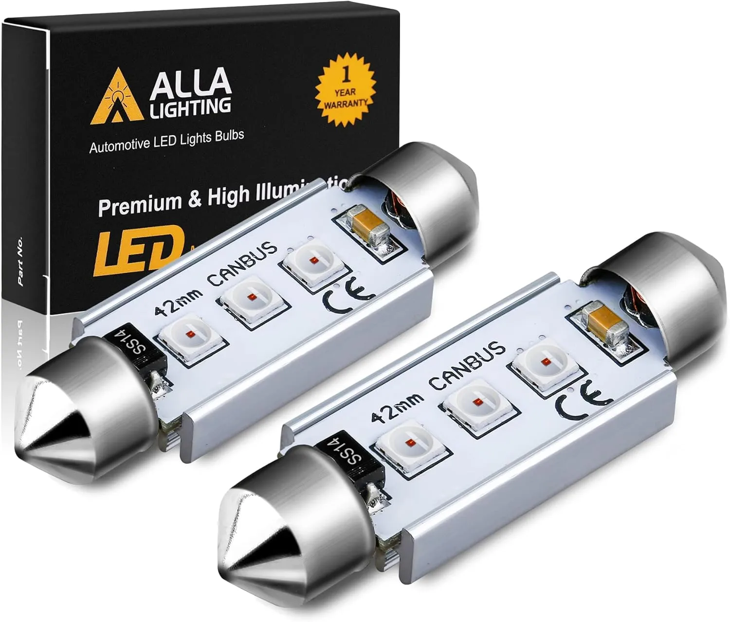 Alla Lighting Super Bright 578 6413 212-2 LED Bulbs, Red Dome, Map, Trunk, Step Courtesy Lights, 41MM/42MM CAN-Bus Interior Festoon Lamps