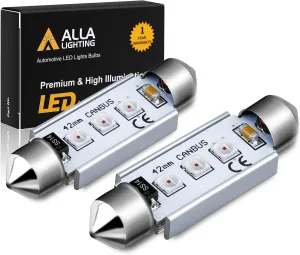 Alla Lighting Super Bright 578 6413 212-2 LED Bulbs, Red Dome, Map, Trunk, Step Courtesy Lights, 41MM/42MM CAN-Bus Interior Festoon Lamps