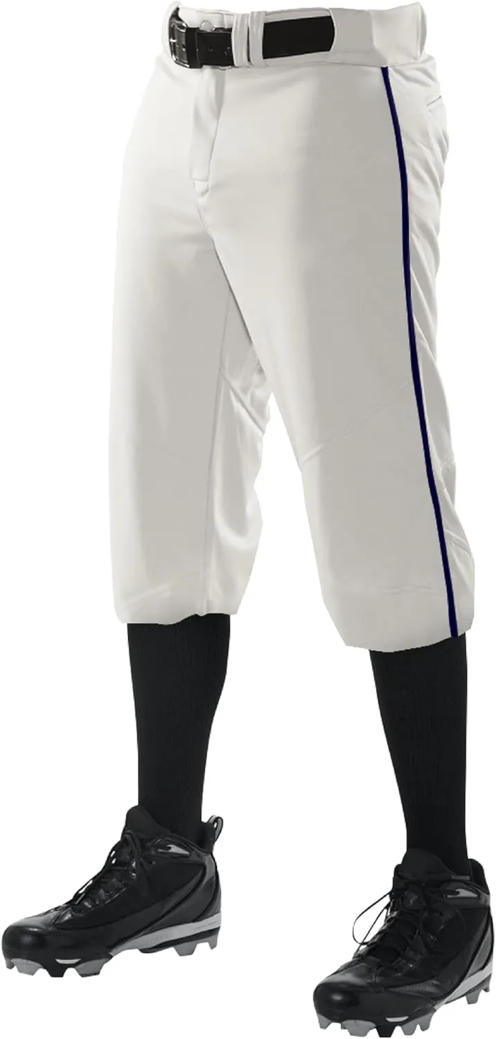 Alleson Athletic Men's Crush Knicker Braided Baseball Pant – Pro-Style Fit, Durable Fabric, Moisture-Wicking, White/Navy, Large