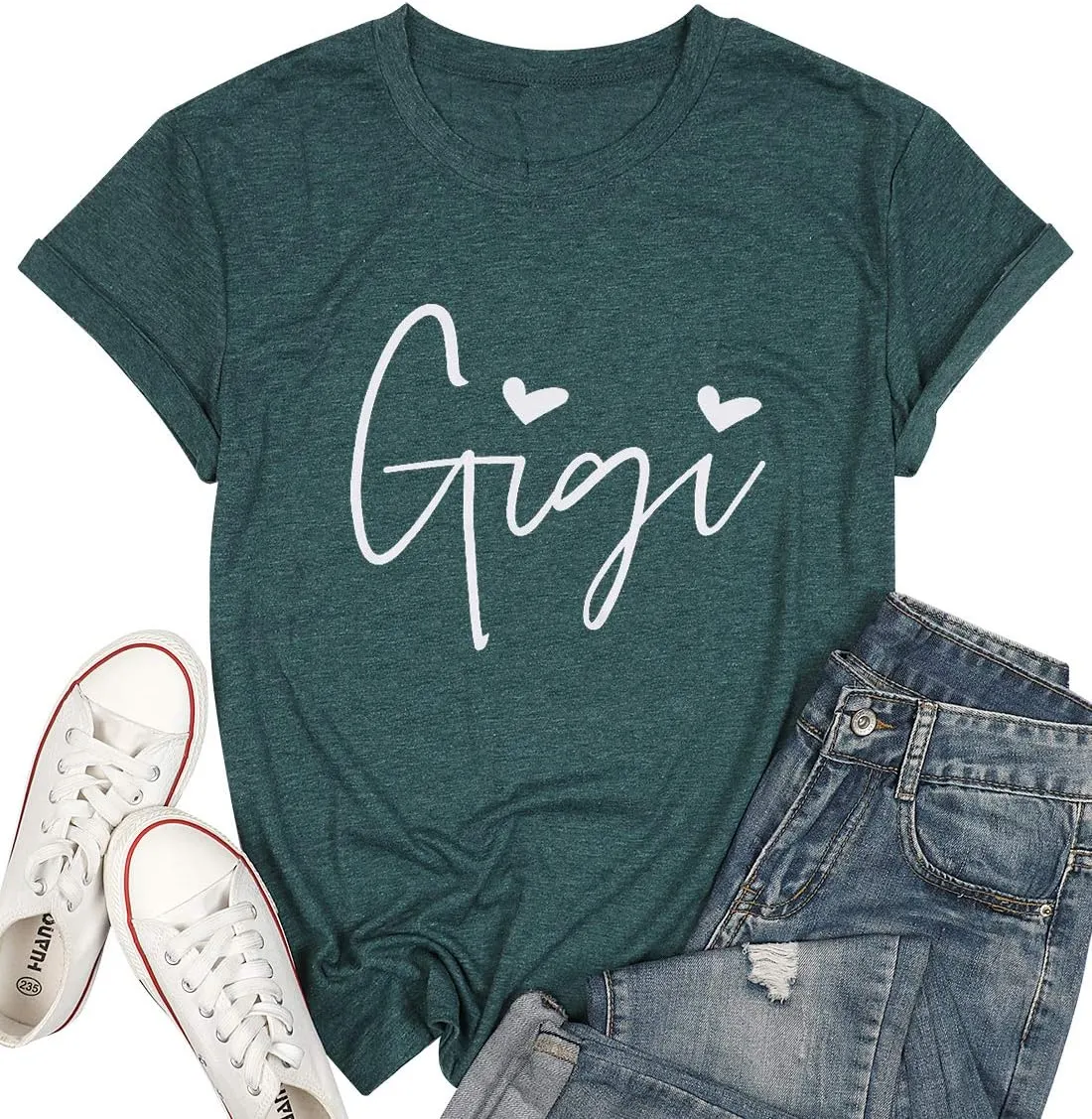 ALLTB Gigi Shirts Women Gigi Heart Graphic Tshirts Cute Grandma Shirt Nana Gifts Tops Casual Holiday Short Sleeve Tee