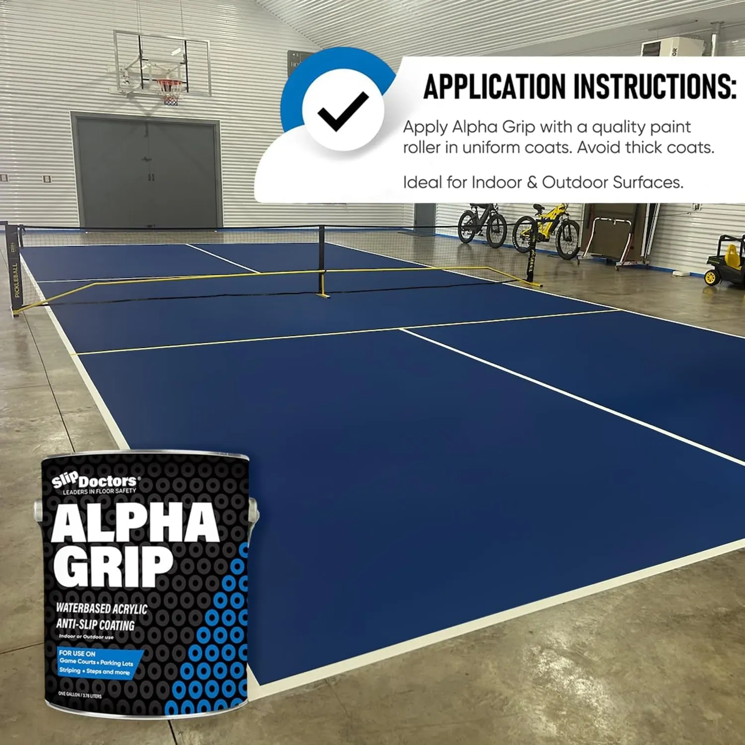 Alpha Grip Pickleball Court Paint for Concrete, Asphalt and Stone – Non-Skid Coating for Superior Traction (Pickleball Blue, 1 Gallon)
