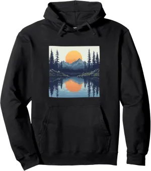 Alpine Lake Vintage Landscape Graphic Pullover Hoodie