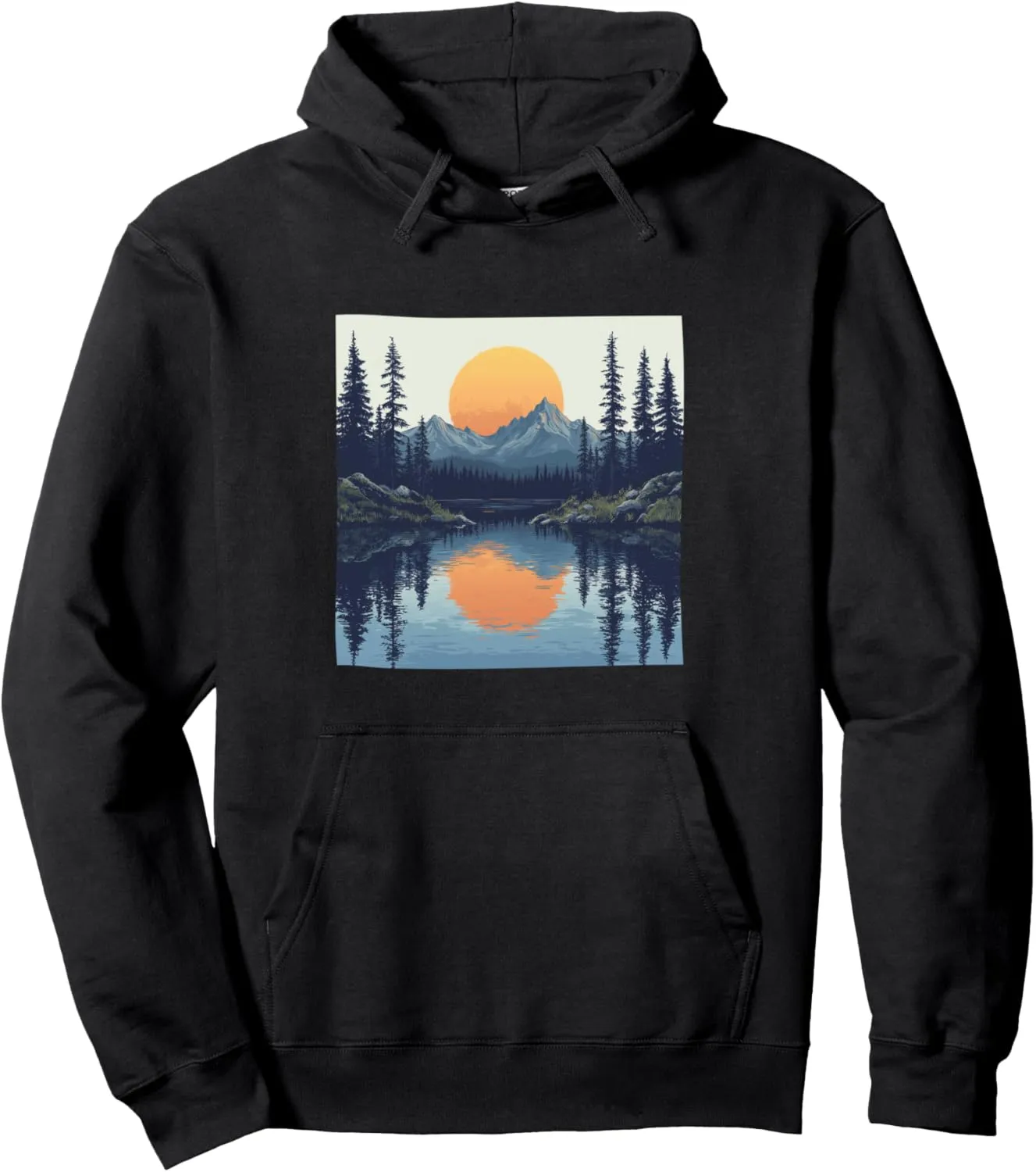 Alpine Lake Vintage Landscape Graphic Pullover Hoodie