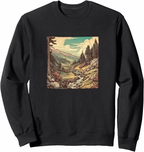 Alpine Forest With Stream Vintage Landscape Graphic Sweatshirt