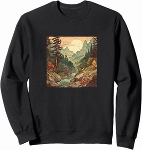 Alpine Forest With Stream Vintage Landscape Graphic Sweatshirt