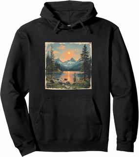 Alpine Lake Vintage Landscape Graphic Pullover Hoodie