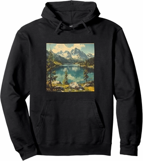 Alpine Lake Vintage Landscape Graphic Pullover Hoodie