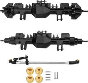 Aluminum Complete Front Rear Axle with Steering Linkage for RC Car 1/8 Losi LMT Monster Truck Metal Upgrade Parts (Black)