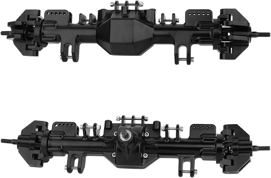 Aluminum Complete Front Rear Axle with Steering Linkage for RC Car 1/8 Losi LMT Monster Truck Metal Upgrade Parts (Black)