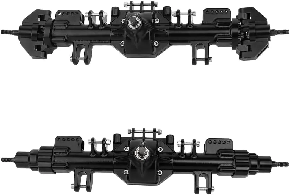 Aluminum Complete Front Rear Axle with Steering Linkage for RC Car 1/8 Losi LMT Monster Truck Metal Upgrade Parts (Black)