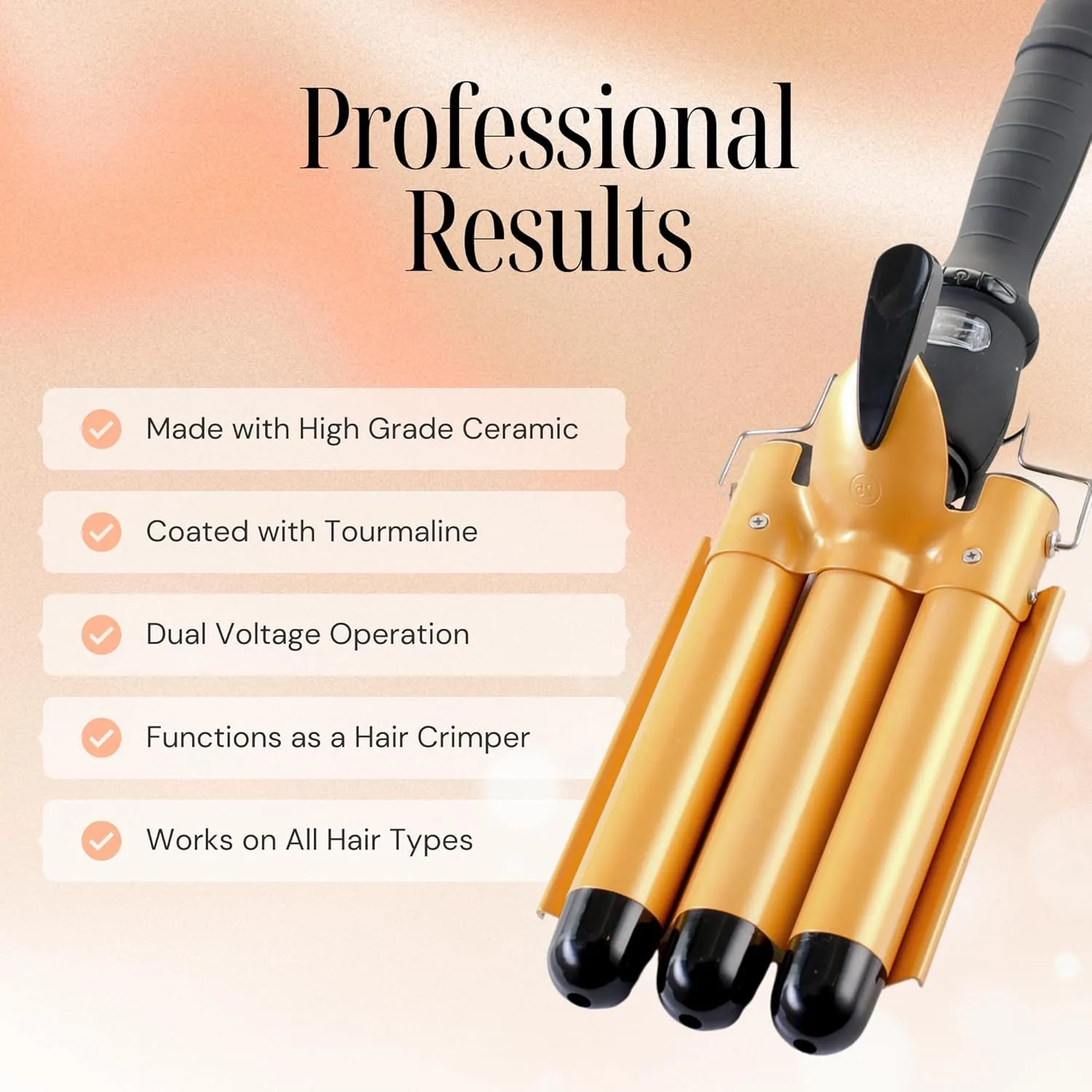 Alure Three Barrel Curling Iron Wand with LCD Temperature Display - 1 Inch Ceramic Tourmaline Triple Barrels, Dual Voltage Crimping Tool, Best Hair Waver for Beachy/Frizz Free Waves (zGold)