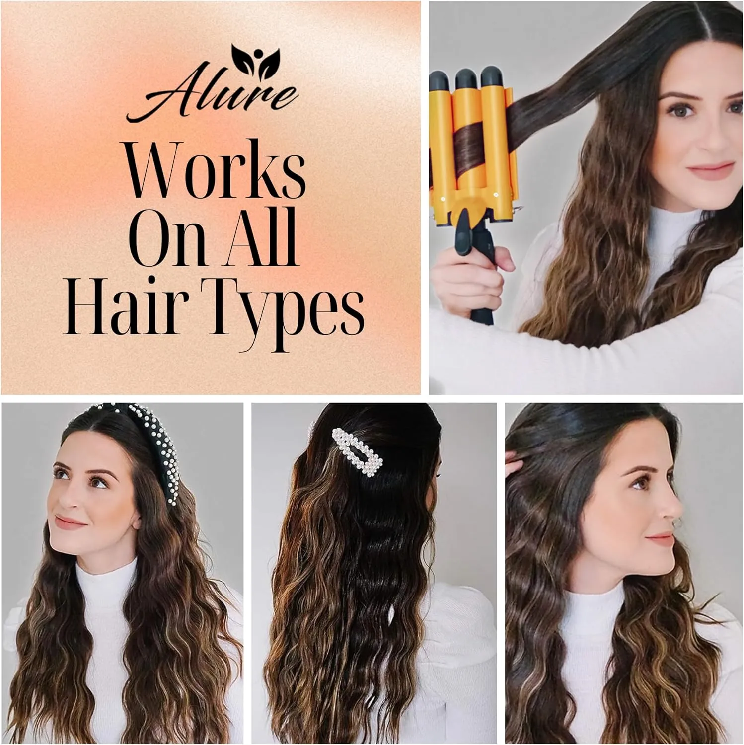 Alure Three Barrel Curling Iron Wand with LCD Temperature Display - 1 Inch Ceramic Tourmaline Triple Barrels, Dual Voltage Crimping Tool, Best Hair Waver for Beachy/Frizz Free Waves (zGold)
