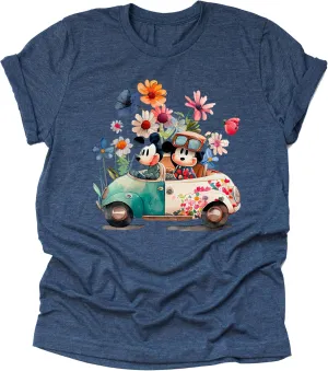 AMAZING RETRO Mickey Flower and Garden Shirt, Unisex Casual Short Sleeve