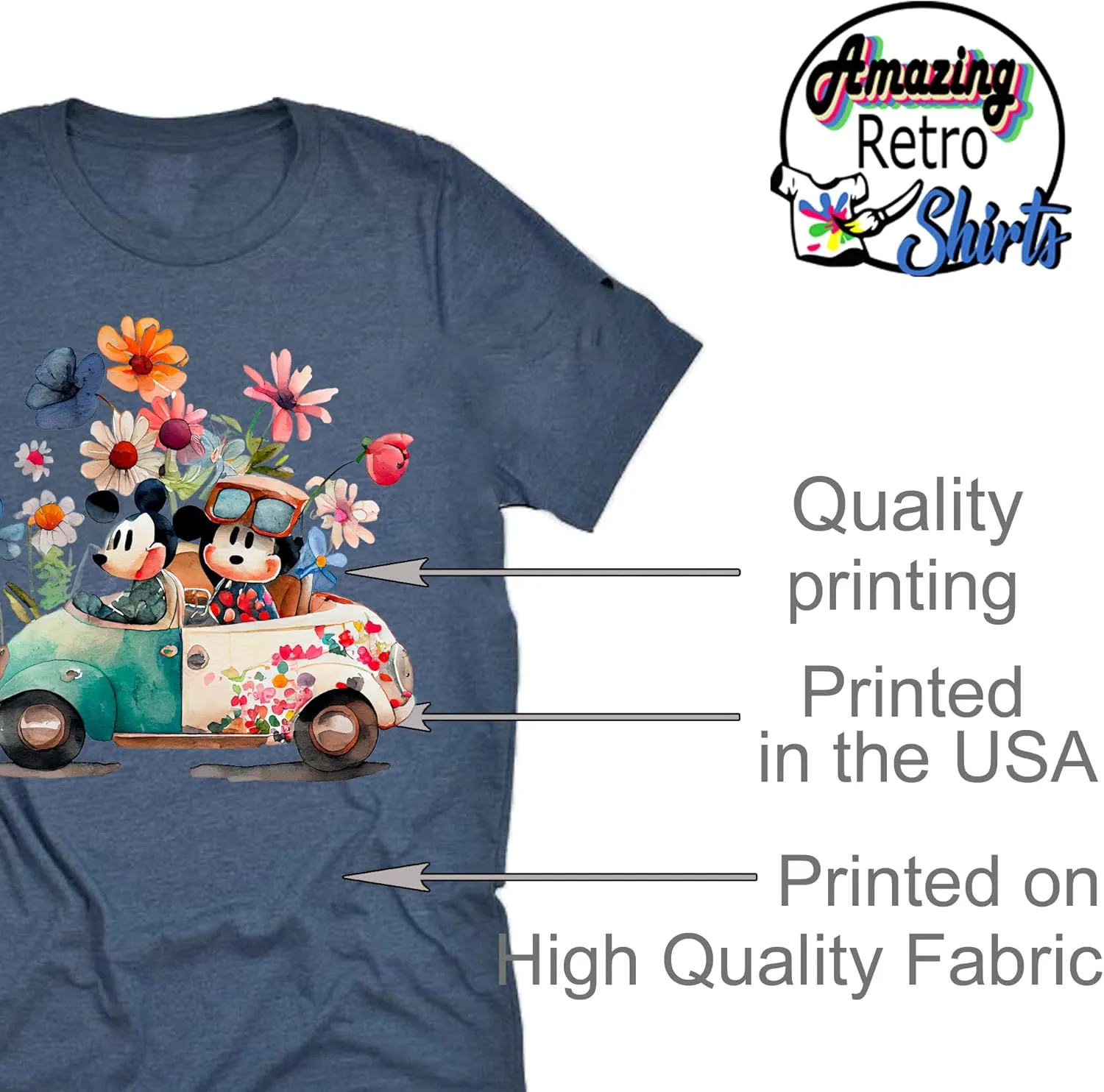 AMAZING RETRO Mickey Flower and Garden Shirt, Unisex Casual Short Sleeve