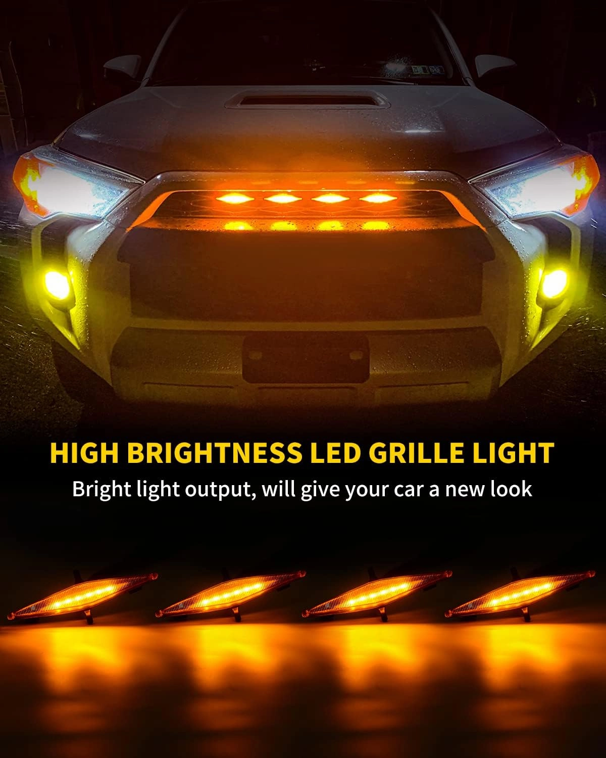 Amber LED Lights 4PCS Front Grille Raptor Lamps Car Accessories with Harness and Fuse, Compatible with 2014-2019 Toyotaa 4Runner SR5, TRD Off-road, Limited, TRO Pro, 2014-2021 TRD Pro