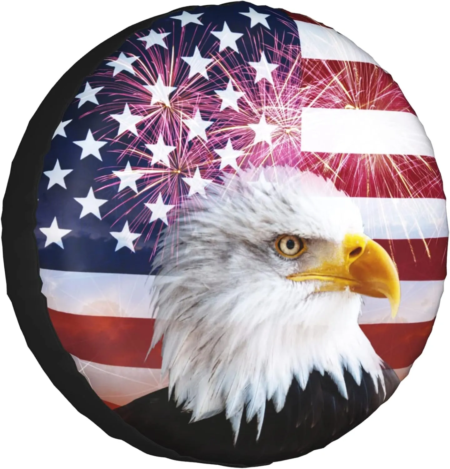 American Flag Spare Tire Cover for RV Trailer Eagle Camper Wheel Accessories for Travel Trailers Waterproof UV Sun Protectors Fits Truck SUV Camping Tire Wheel Covers Diameters 16 inches