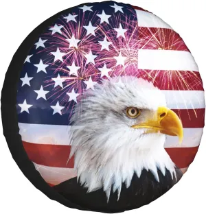 American Flag Spare Tire Cover for RV Trailer Eagle Camper Wheel Accessories for Travel Trailers Waterproof UV Sun Protectors Fits Truck SUV Camping Tire Wheel Covers Diameters 16 inches