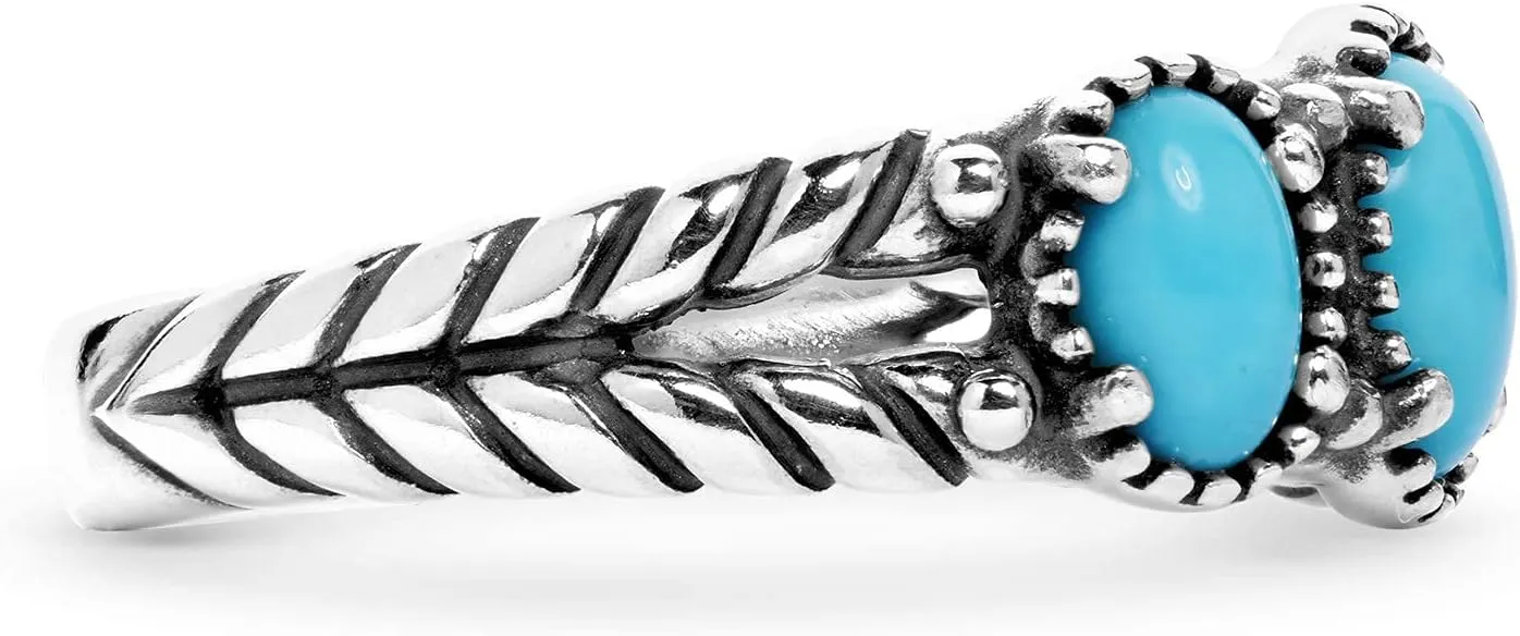 American West Jewelry Sterling Silver Choice of Gemstone Color 3-Stone Ring, Sizes 5 to 10