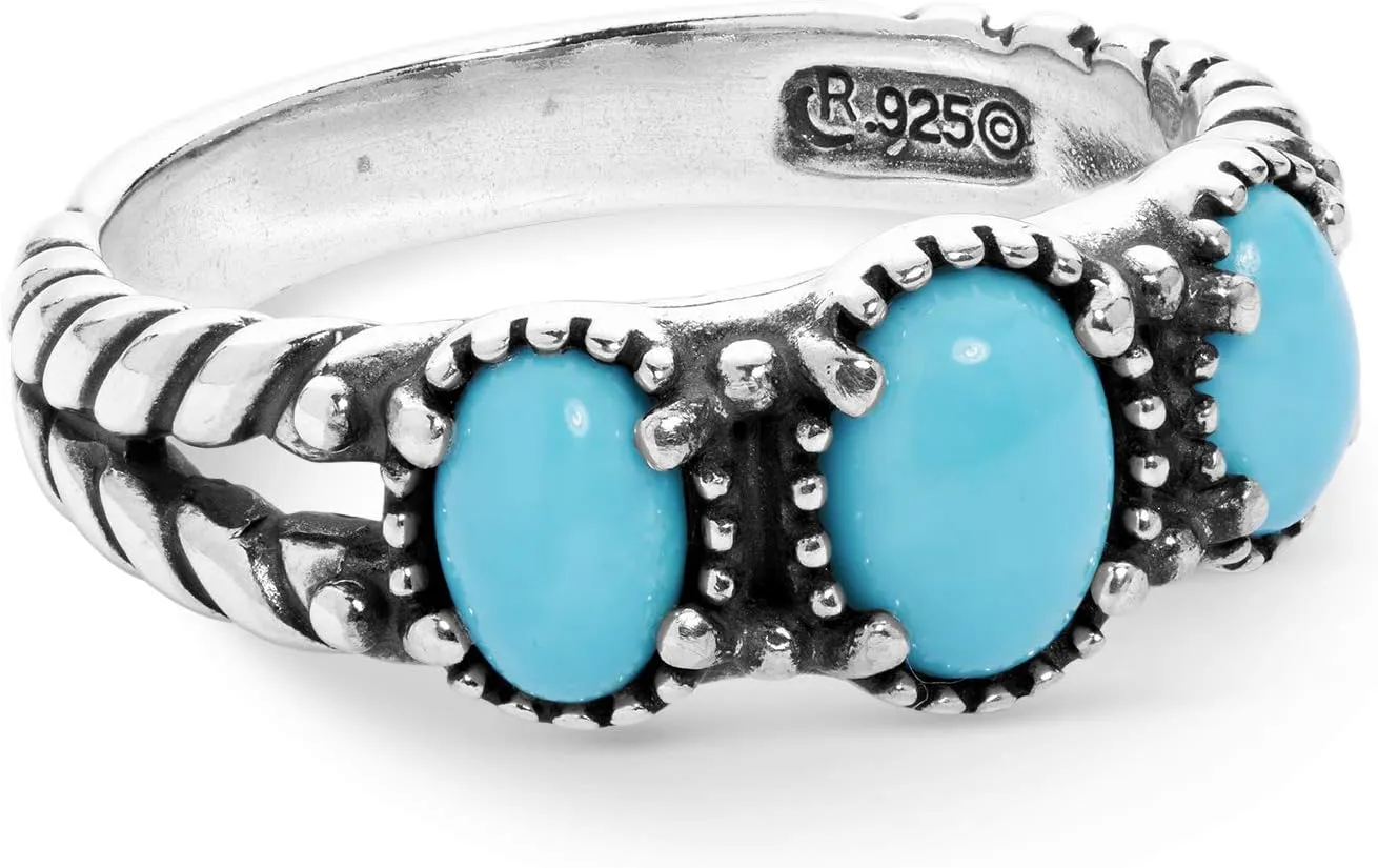 American West Jewelry Sterling Silver Choice of Gemstone Color 3-Stone Ring, Sizes 5 to 10