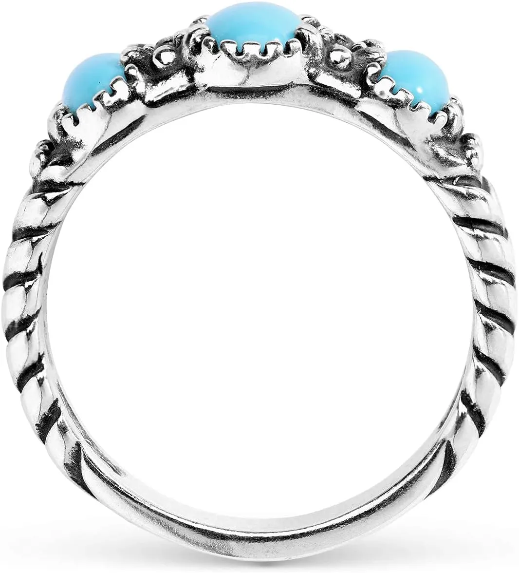 American West Jewelry Sterling Silver Choice of Gemstone Color 3-Stone Ring, Sizes 5 to 10
