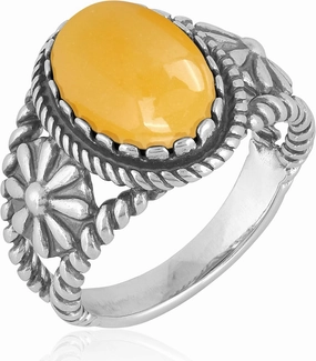 American West Jewelry Sterling Silver with Yellow Jasper Gemstone Native-Inspired Concha Flower Design Women's Ring, Size 9