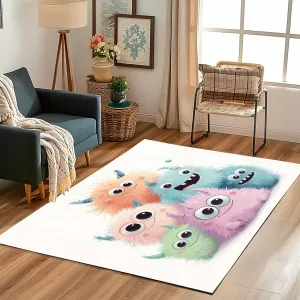 Anime Monster 4x6 Rug for Bedroom Cute Animals Washable Area Rugs Living Room White Carpet for Study Bedroom Nursery, Washable Rugs Non Slip Soft Carpet
