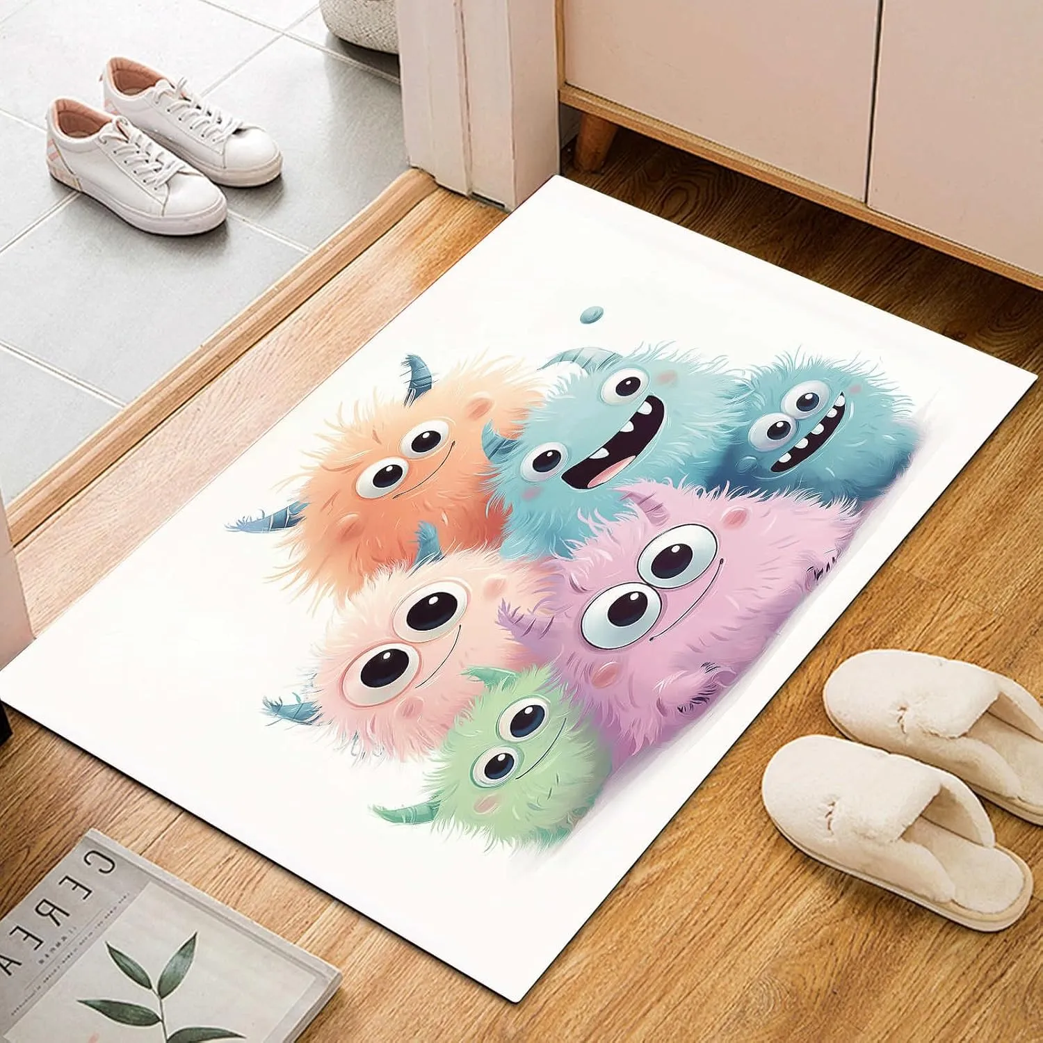 Anime Monster 4x6 Rug for Bedroom Cute Animals Washable Area Rugs Living Room White Carpet for Study Bedroom Nursery, Washable Rugs Non Slip Soft Carpet