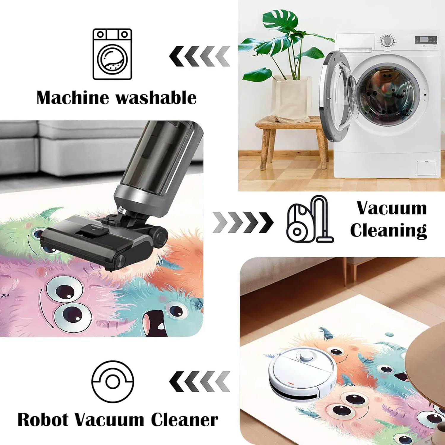 Anime Monster 4x6 Rug for Bedroom Cute Animals Washable Area Rugs Living Room White Carpet for Study Bedroom Nursery, Washable Rugs Non Slip Soft Carpet